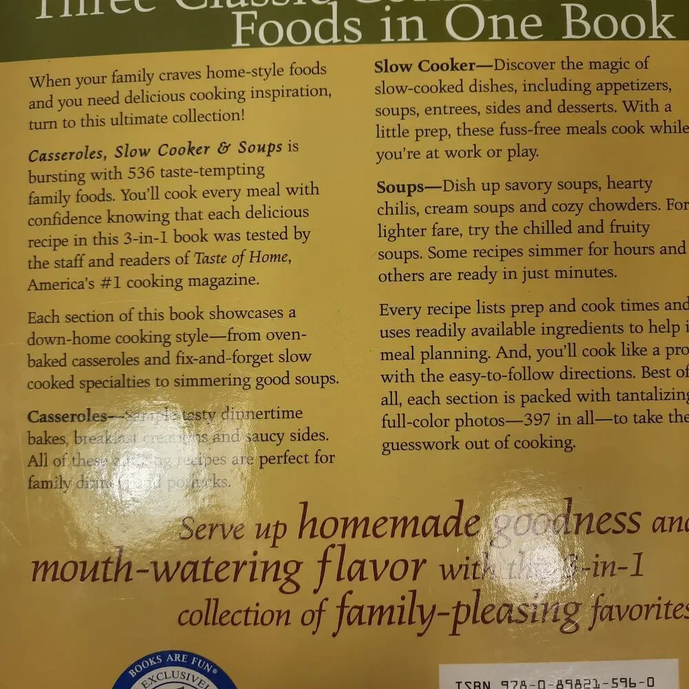 Taste of Home Casseroles, Slow Cooker & Soups Cookbook 3 books in 1 Hard Cover